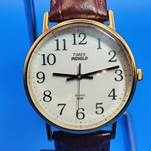 Vintage‎ 1998 Timex 34mm Mens Quartz Dress Watch New Leather Strap (No Indiglo)
